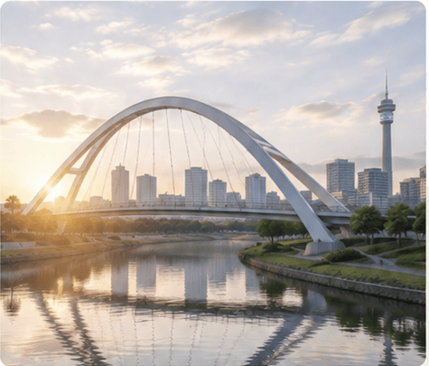 Johannesburg skyline and bridge at sunrise