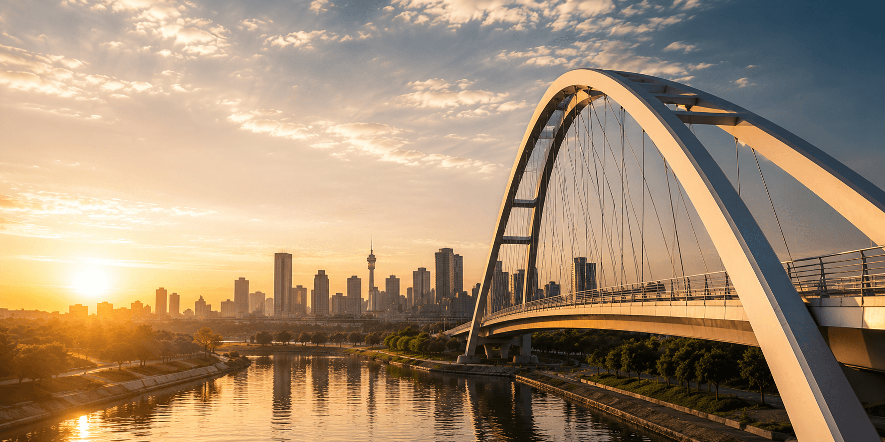 Johannesburg skyline and bridge at sunrise
